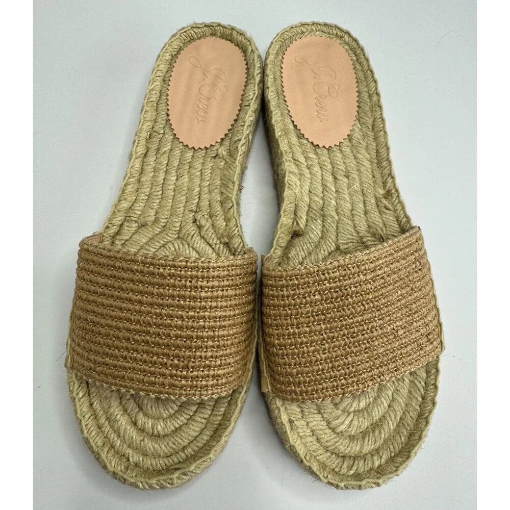 J. Crew Size 10 Raffia Woven Slip On Espadrille Sandals Beige Natural Casual NWT